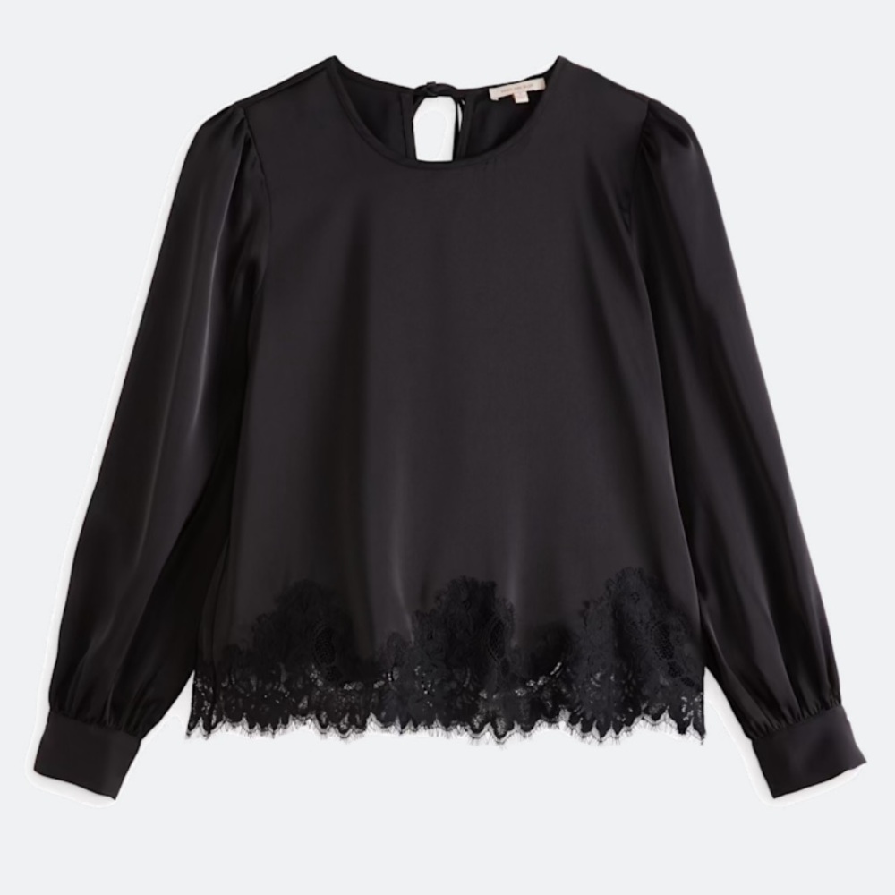 Skies are Blue Bobby Elegant Black Lace Trim Blouse
